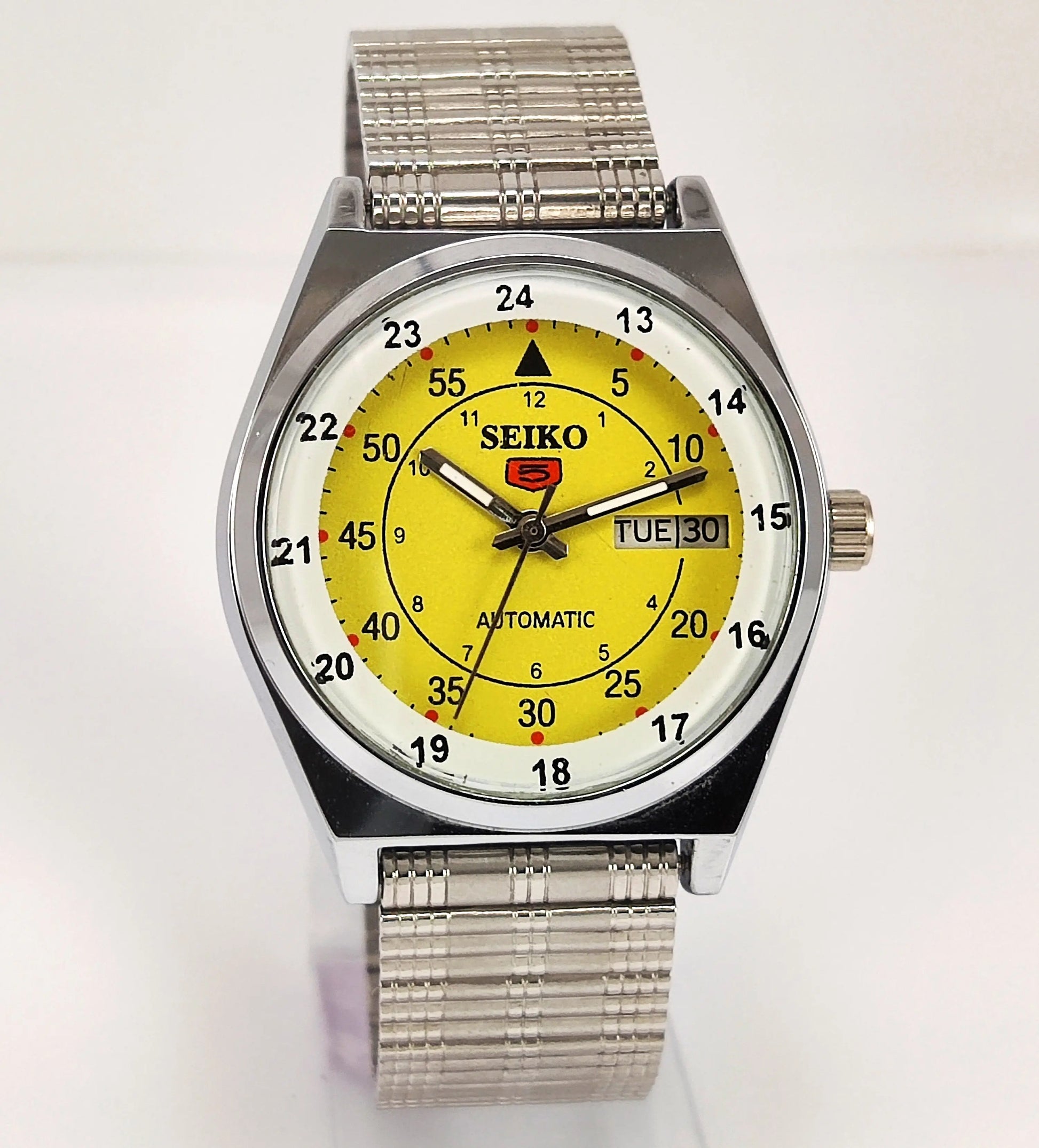 Seiko 5 Automatic Yellow Dial 17 Jewels-6309 Day Date Functions Japan Made Men's Wrist Mechanical Watch Discover-Diamonds