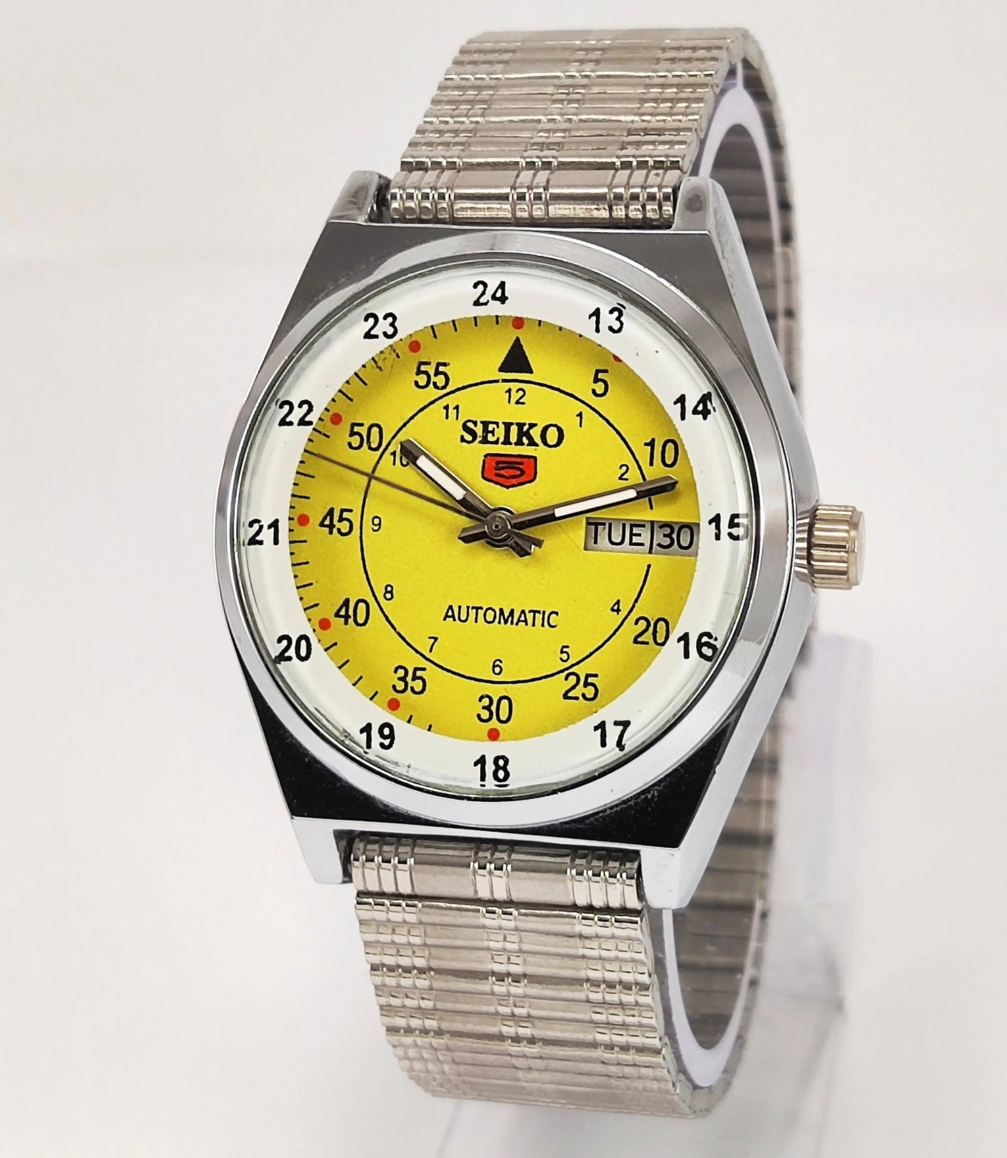 Seiko 5 Automatic Yellow Dial 17 Jewels-6309 Day Date Functions Japan Made Men's Wrist Mechanical Watch Discover-Diamonds