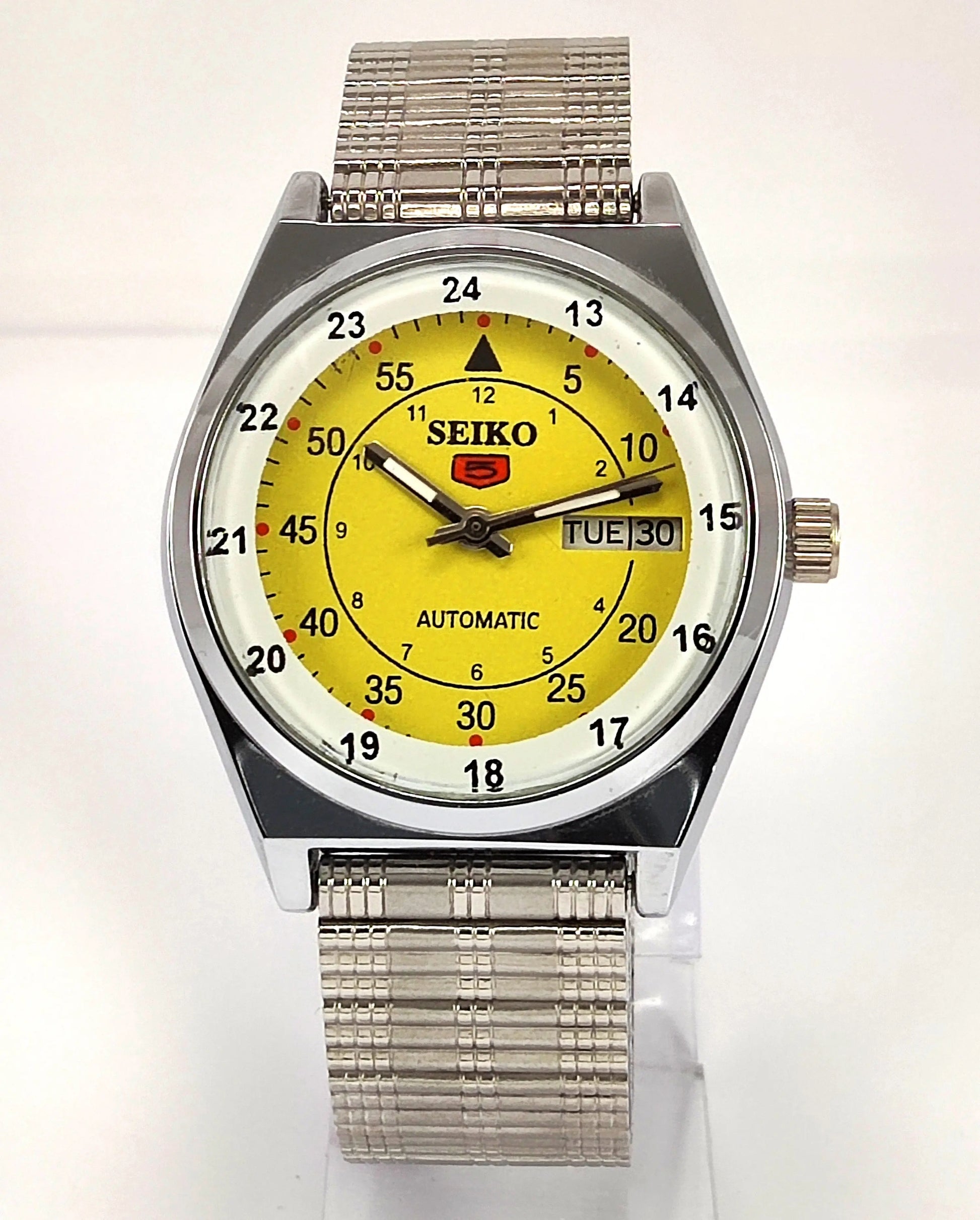 Seiko 5 Automatic Yellow Dial 17 Jewels-6309 Day Date Functions Japan Made Men's Wrist Mechanical Watch Discover-Diamonds