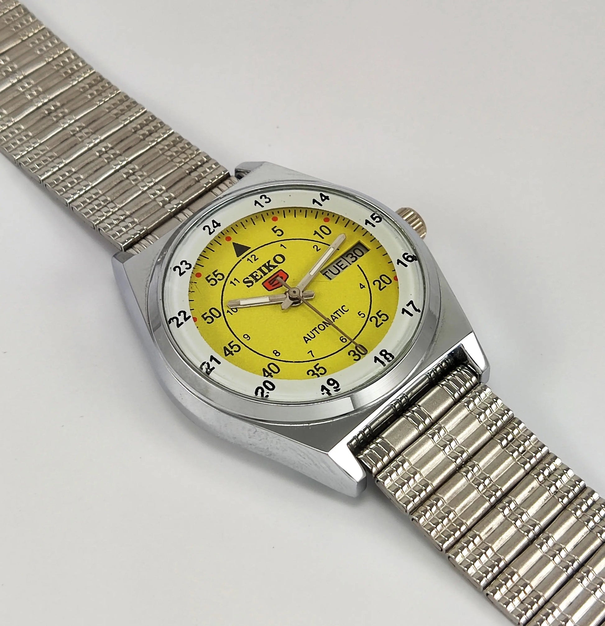 Seiko 5 Automatic Yellow Dial 17 Jewels-6309 Day Date Functions Japan Made Men's Wrist Mechanical Watch Discover-Diamonds