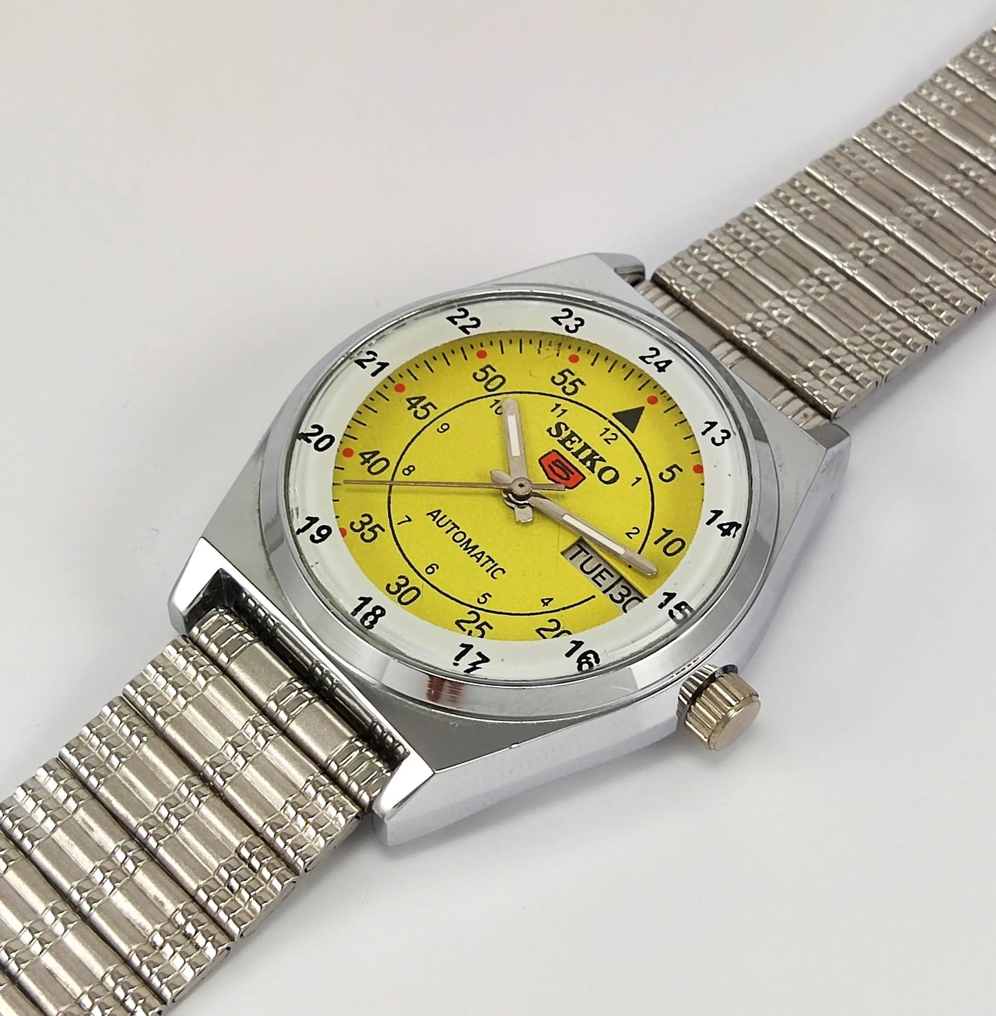 Seiko 5 Automatic Yellow Dial 17 Jewels-6309 Day Date Functions Japan Made Men's Wrist Mechanical Watch Discover-Diamonds