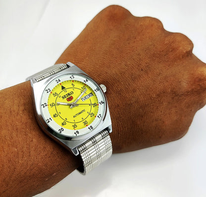 Seiko 5 Automatic Yellow Dial 17 Jewels-6309 Day Date Functions Japan Made Men's Wrist Mechanical Watch Discover-Diamonds