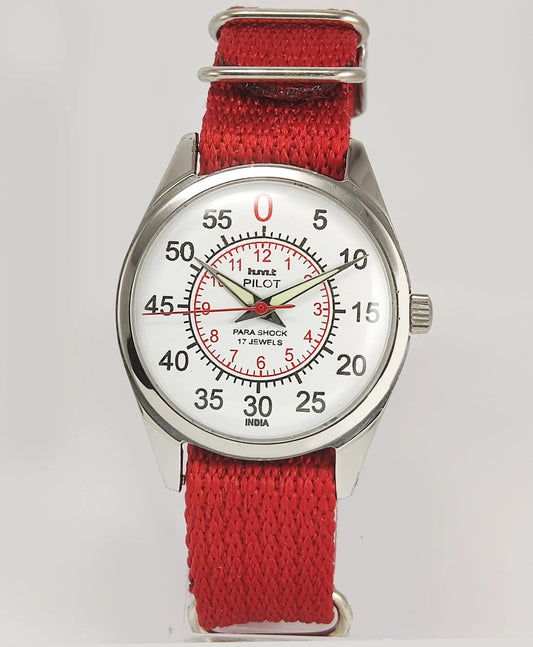 HMT Pilot Para Shock 17 Jewels White Dial Mechanical Hand winding Men's Wrist Watch Discover-Diamonds