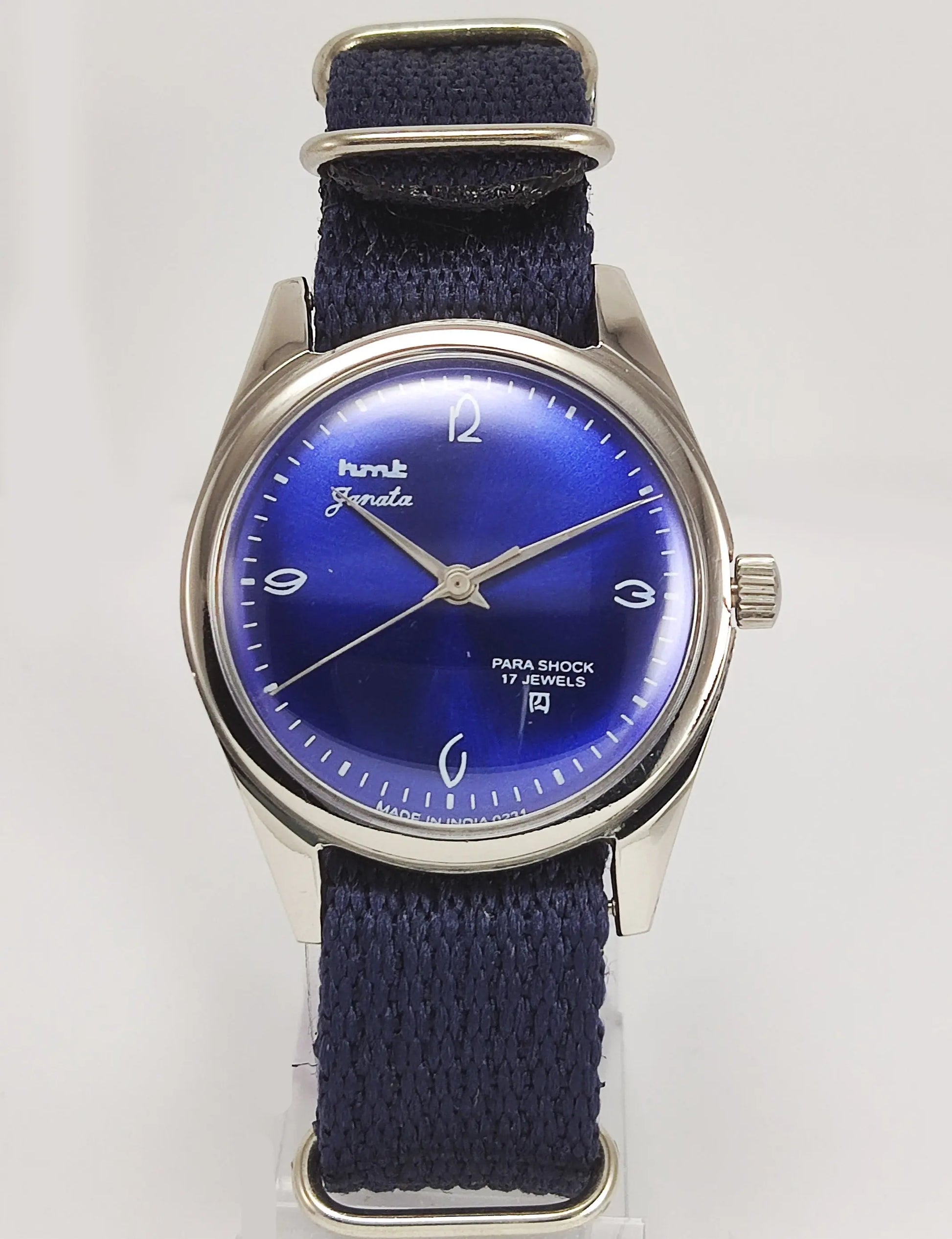 HMT Janata Para Shock 17 Jewels Blue Dial Mechanical Hand winding Men's Wrist Watch Discover-Diamonds