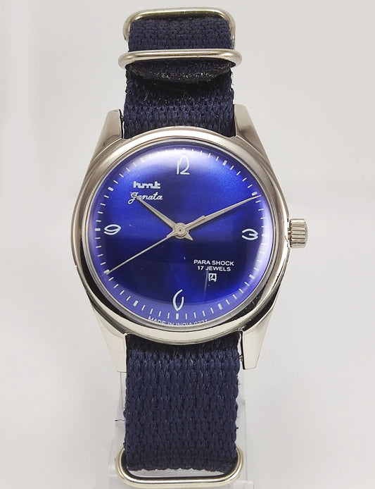HMT Janata Para Shock 17 Jewels Blue Dial Mechanical Hand winding Men's Wrist Watch Discover-Diamonds