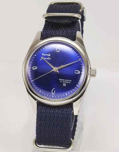 HMT Janata Para Shock 17 Jewels Blue Dial Mechanical Hand winding Men's Wrist Watch Discover-Diamonds