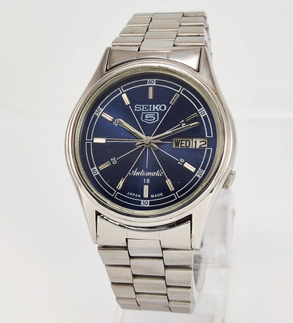 Seiko 5 Automatic-7009A Blue Dial 17 Jewels Day Date Men's Wrist Watch - Discover-Diamonds