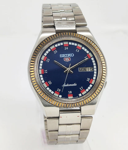 Seiko 5 Automatic-7009A Blue Color Dial 17 Jewels Day Date Men's Wrist Mechanical Watch - Discover-Diamonds