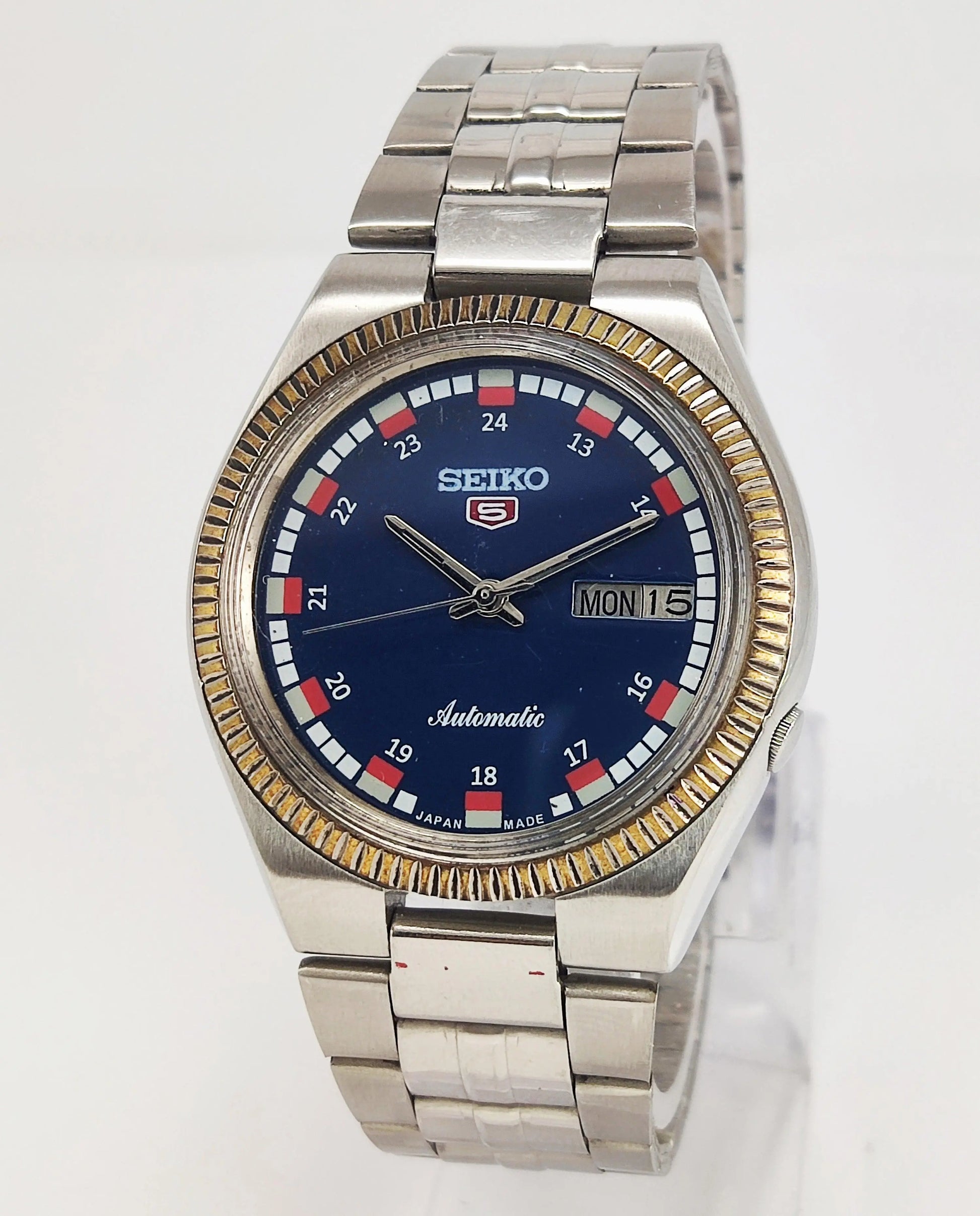 Seiko 5 Automatic-7009A Blue Color Dial 17 Jewels Day Date Men's Wrist Mechanical Watch - Discover-Diamonds