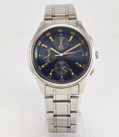 Seiko Chronograph-7T92A Blue Dial Date Functions Men's Wrist Watch Model Number-7T92A - Discover-Diamonds