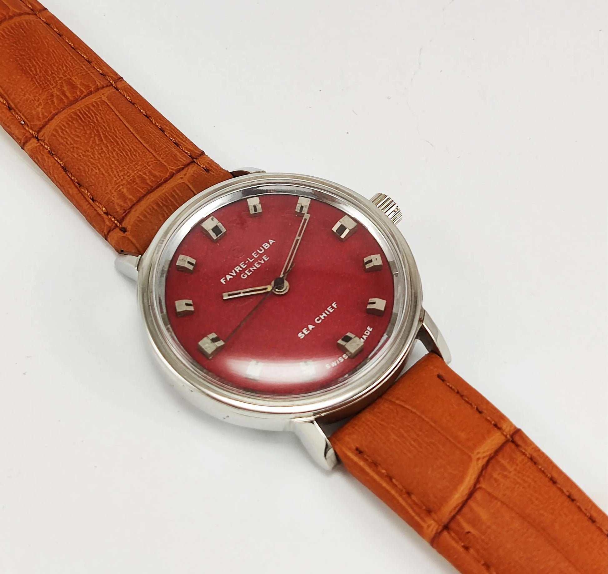 Favre-Leuba Maroon Color Dial Sea Chief Twin Power-253 17 Jewels Swiss Made Mechanical Hand-Winding Men's Wrist Mechanical Watch Discover-Diamonds