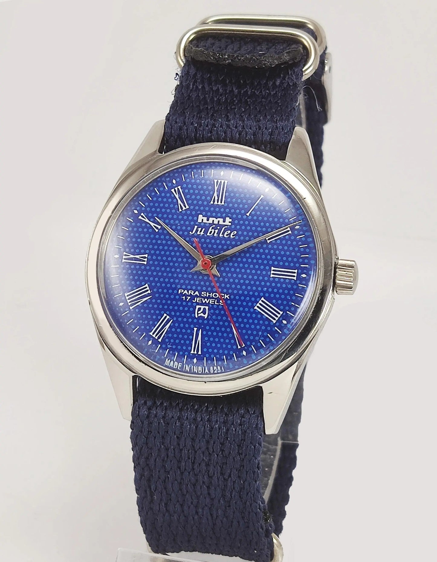 HMT Jubilee Para Shock 17 Jewels Blue Dial Mechanical Hand winding Men's Wrist Watch - Discover-Diamonds