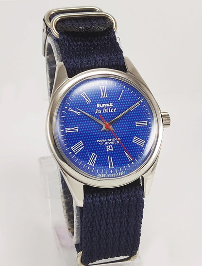 HMT Jubilee Para Shock 17 Jewels Blue Dial Mechanical Hand winding Men's Wrist Watch - Discover-Diamonds