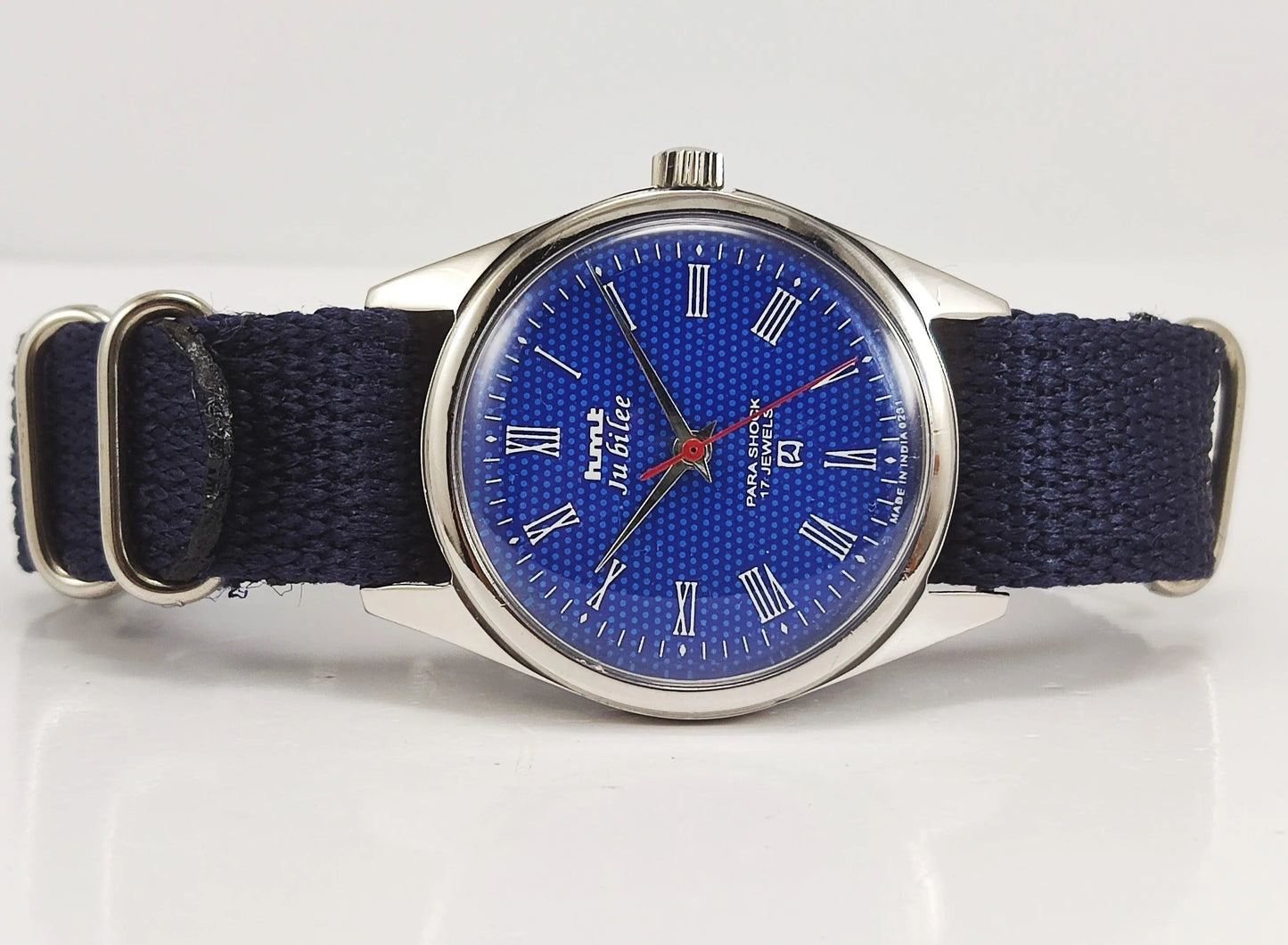 HMT Jubilee Para Shock 17 Jewels Blue Dial Mechanical Hand winding Men's Wrist Watch - Discover-Diamonds