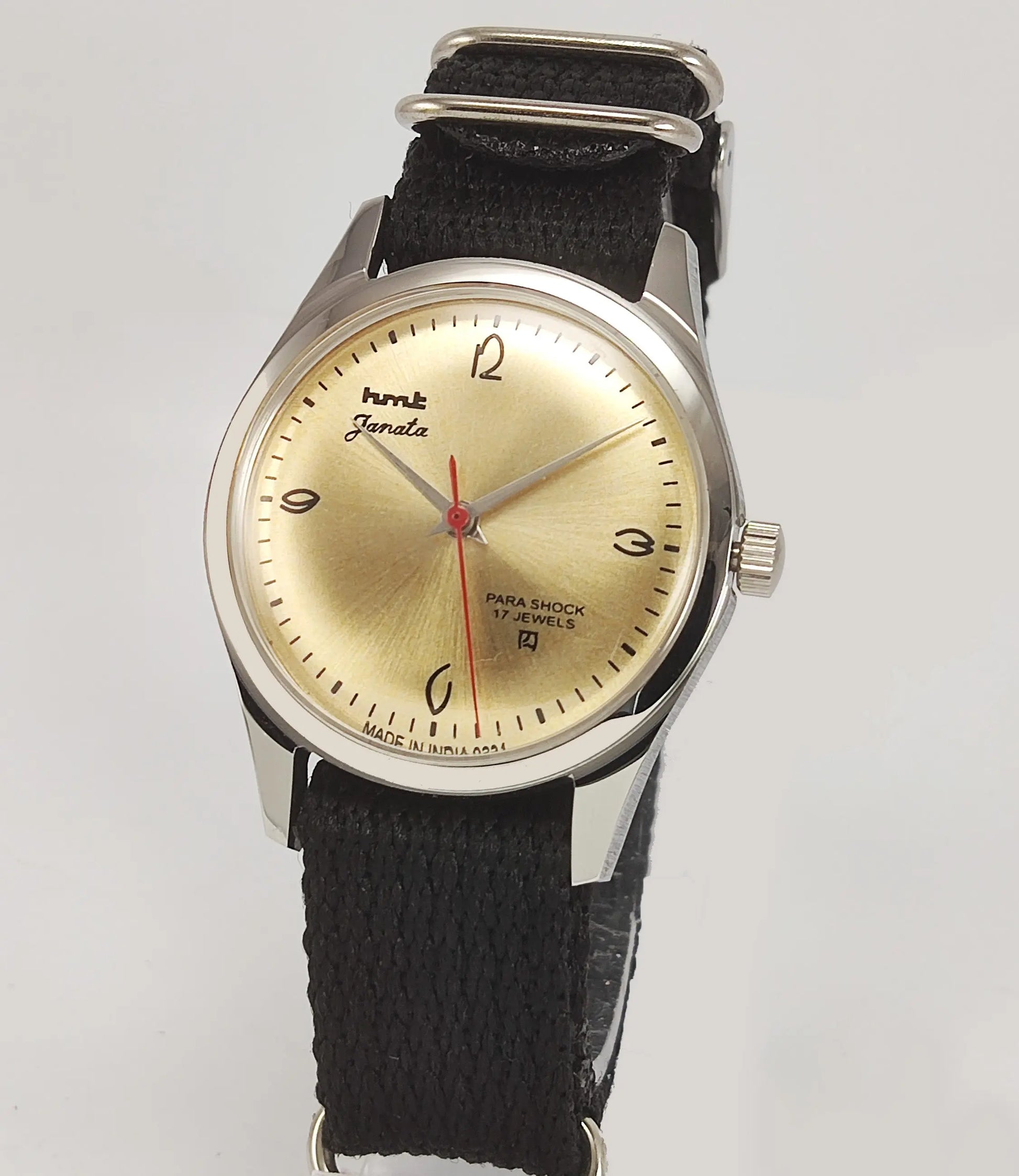 HMT Janata Para Shock 17 Jewels Golden Dial Transparent Back Mechanical Hand winding Men's Wrist Watch Discover-Diamonds