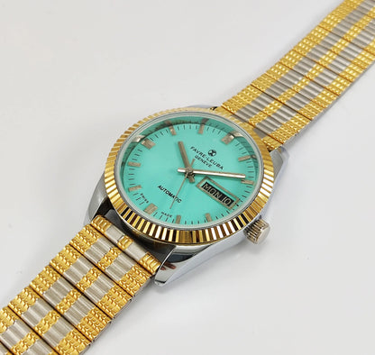 Favre-Leuba Geneve Automatic-2066 Swiss Made Turquoise Color Dial Day-Date Function Men's Automatic Wrist Watch Discover Diamonds