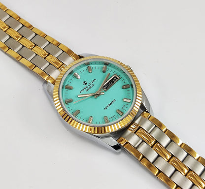 Favre-Leuba Geneve Automatic-2066 Swiss Made Turquoise Color Dial Golden Color Day-Date Function Men's Automatic Wrist Watch Discover Diamonds