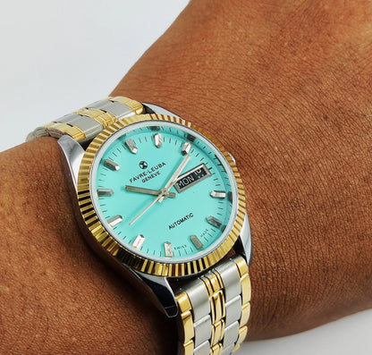 Favre-Leuba Geneve Automatic-2066 Swiss Made Turquoise Color Dial Golden Color Day-Date Function Men's Automatic Wrist Watch Discover Diamonds