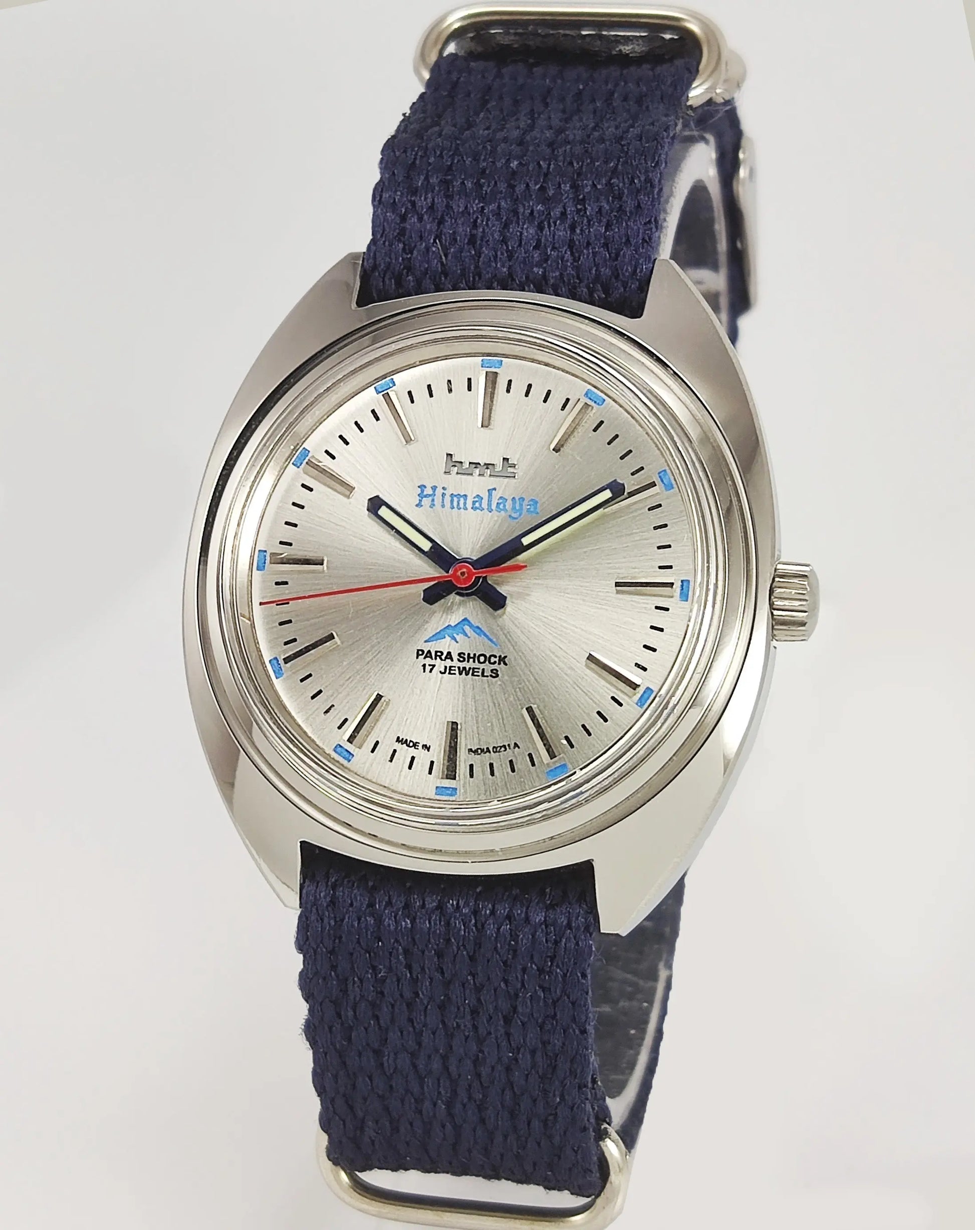 HMT Himalaya Para Shock 17 Jewels Silver Dial Transparent Back Mechanical Hand winding Men's Wrist Watch Discover-Diamonds