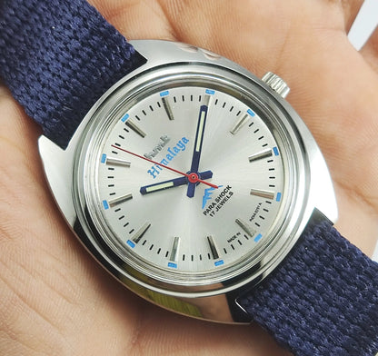 HMT Himalaya Para Shock 17 Jewels Silver Dial Transparent Back Mechanical Hand winding Men's Wrist Watch Discover-Diamonds