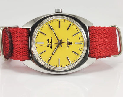 HMT Kohinoor Para Shock 17 Jewels Sun Yellow Dial Mechanical Hand winding Men's Wrist Watch Discover-Diamonds