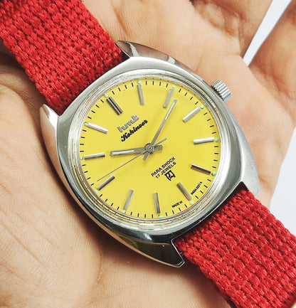 HMT Kohinoor Para Shock 17 Jewels Sun Yellow Dial Mechanical Hand winding Men's Wrist Watch Discover-Diamonds