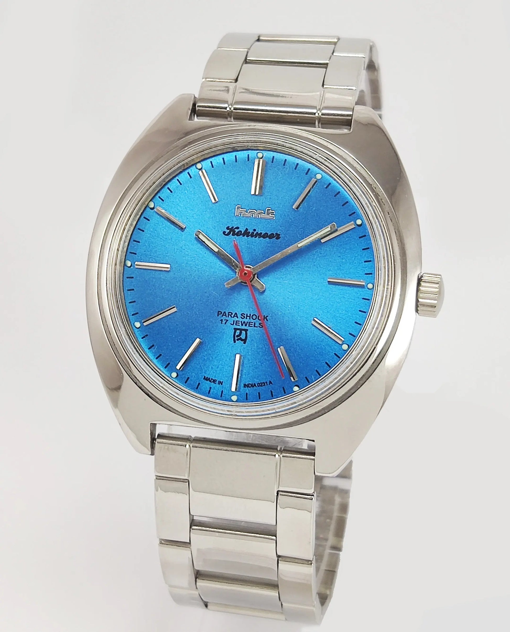 HMT Kohinoor Para Shock 17 Jewels Blue Dial Mechanical Hand winding Men's Wrist Watch Discover-Diamonds