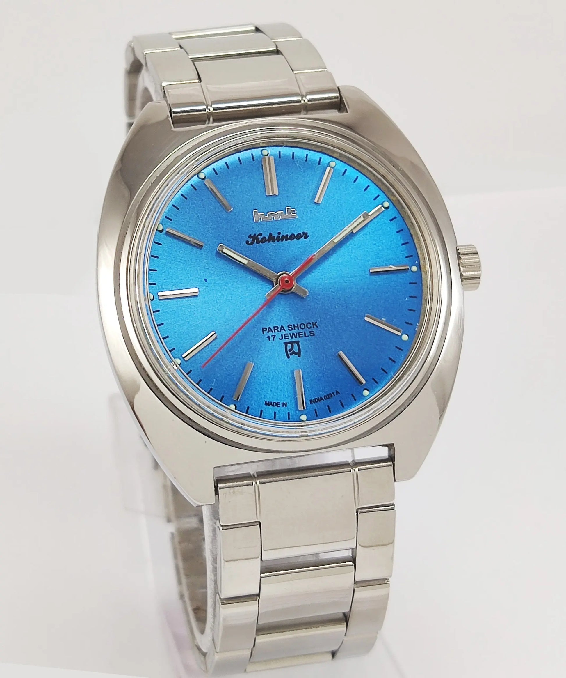 HMT Kohinoor Para Shock 17 Jewels Blue Dial Mechanical Hand winding Men's Wrist Watch Discover-Diamonds