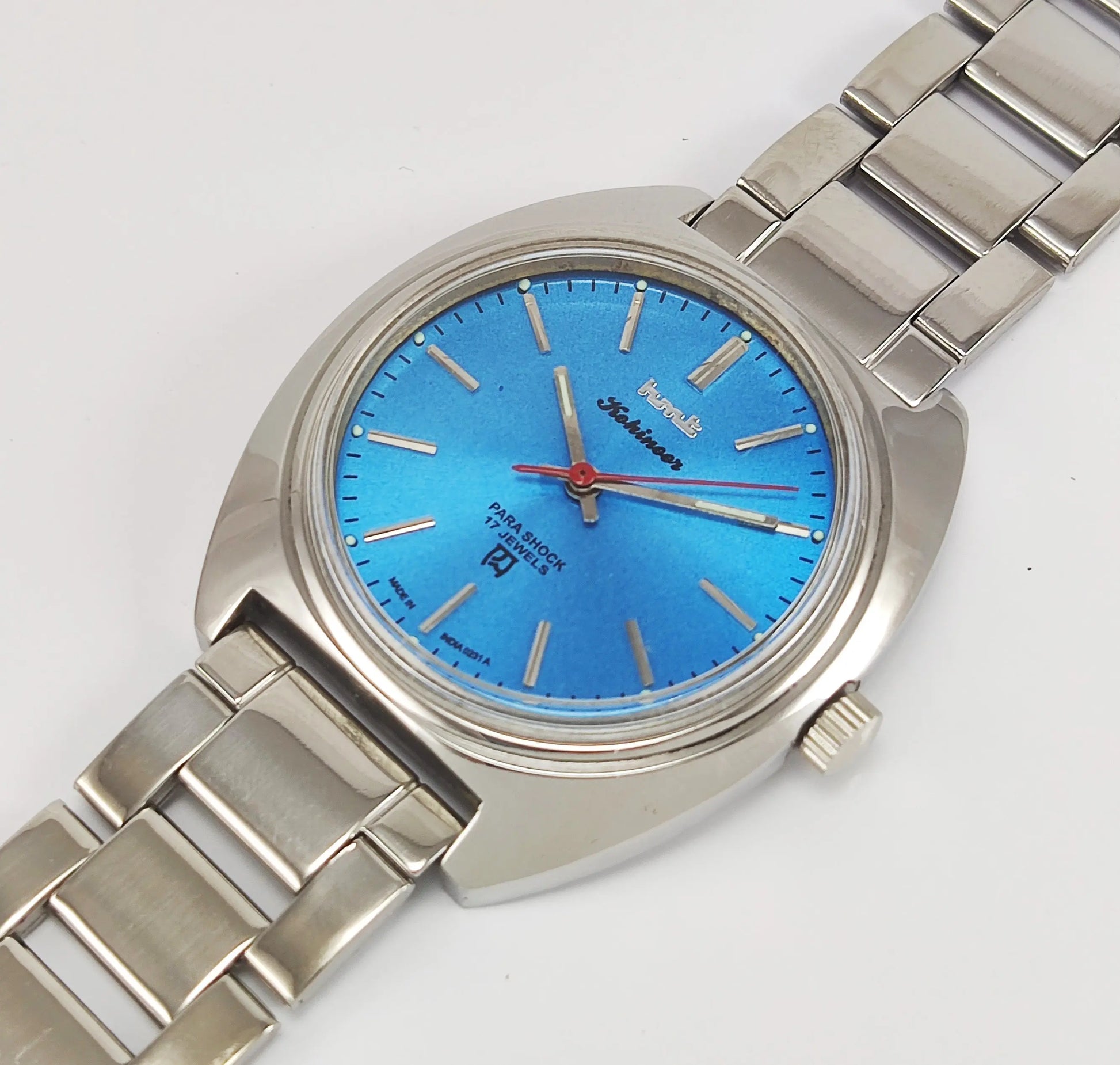 HMT Kohinoor Para Shock 17 Jewels Blue Dial Mechanical Hand winding Men's Wrist Watch Discover-Diamonds