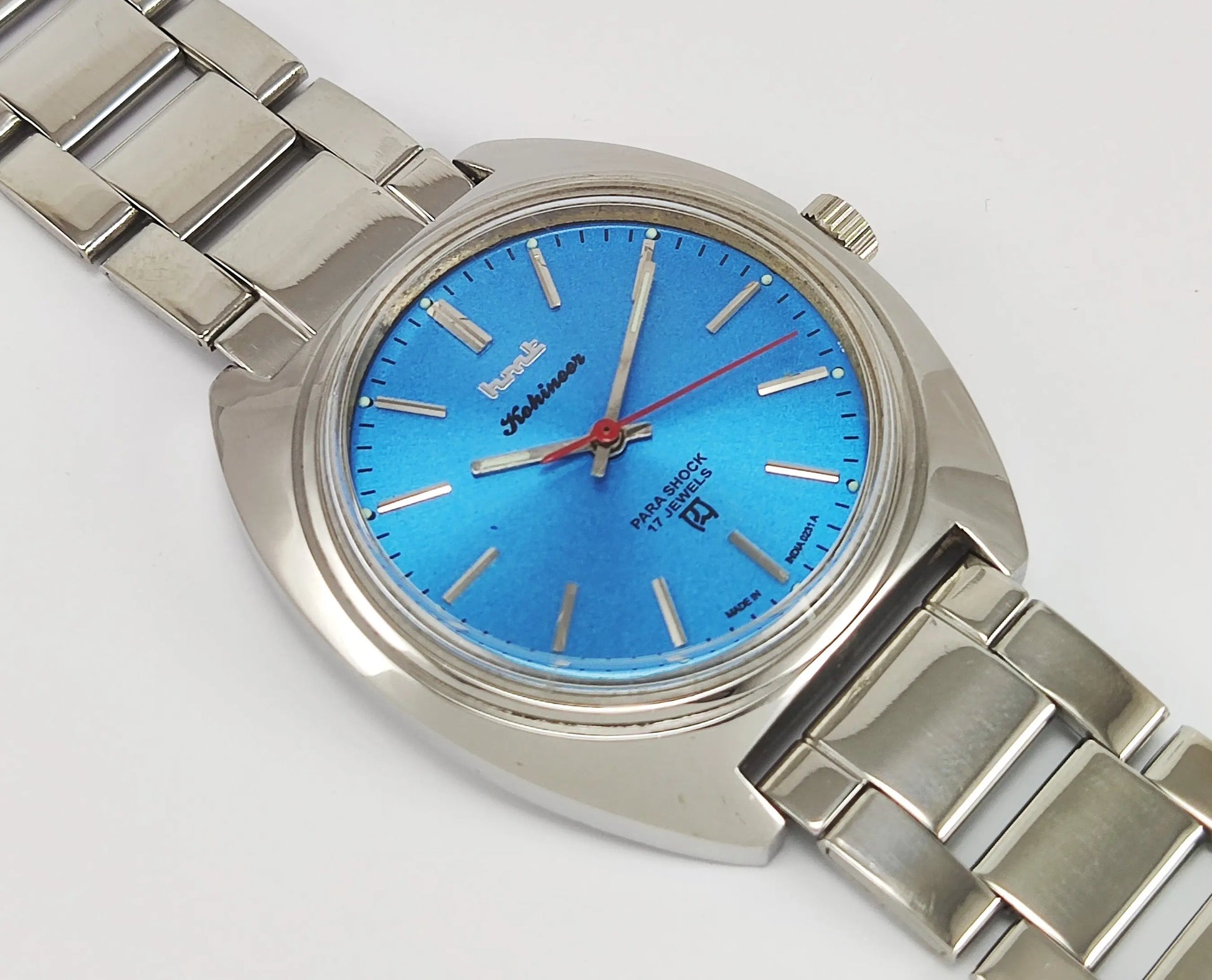 HMT Kohinoor Para Shock 17 Jewels Blue Dial Mechanical Hand winding Men's Wrist Watch Discover-Diamonds