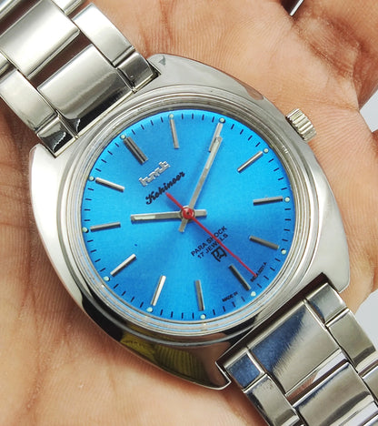 HMT Kohinoor Para Shock 17 Jewels Blue Dial Mechanical Hand winding Men's Wrist Watch Discover-Diamonds