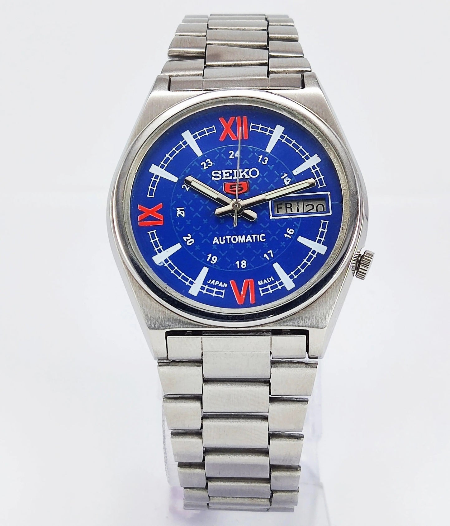 Seiko 5 Automatic-7019A Analog 21 Jewels Day Date Blue Dial Men's Wrist Mechanical Watch - Discover-Diamonds