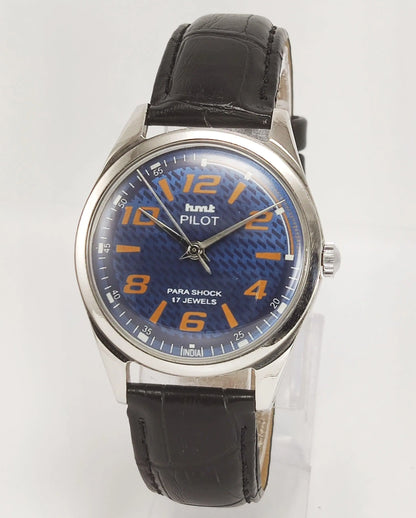 HMT Pilot Para Shock 17 Jewels Blue Dial Mechanical Hand winding Men's Wrist Watch - Discover-Diamonds