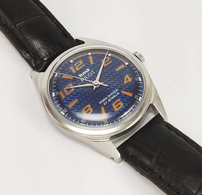 HMT Pilot Para Shock 17 Jewels Blue Dial Mechanical Hand winding Men's Wrist Watch - Discover-Diamonds