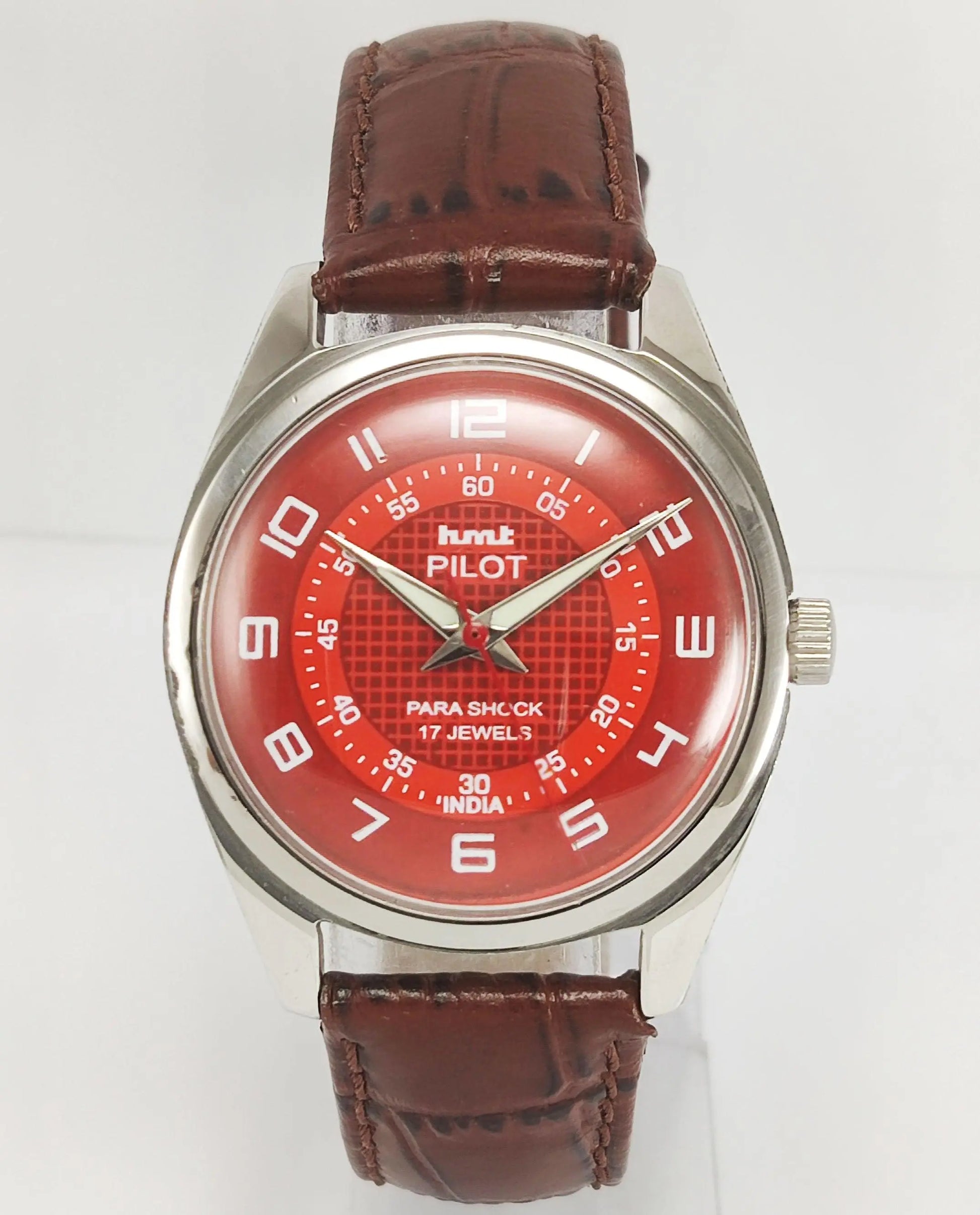 HMT Pilot Para Shock 17 Jewels Red Dial Mechanical Hand winding Men's Wrist Watch - Discover-Diamonds