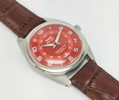 HMT Pilot Para Shock 17 Jewels Red Dial Mechanical Hand winding Men's Wrist Watch - Discover-Diamonds