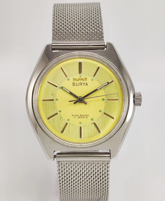 HMT Surya Para Shock 17 Jewels Golden Dial Mechanical Hand winding Men's Wrist Watch - Discover-Diamonds