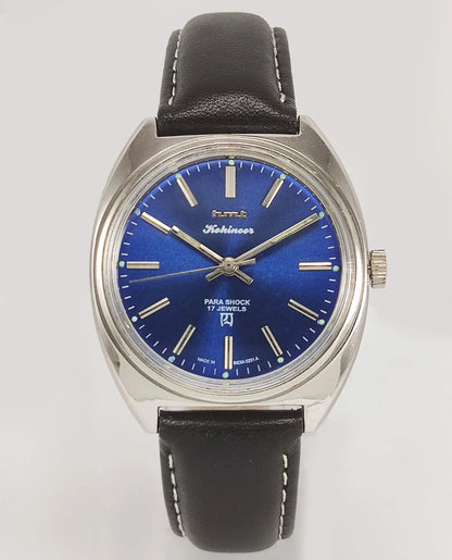 HMT Kohinoor Para Shock 17 Jewels Blue Dial Mechanical Hand winding Men's Wrist Watch - Discover-Diamonds