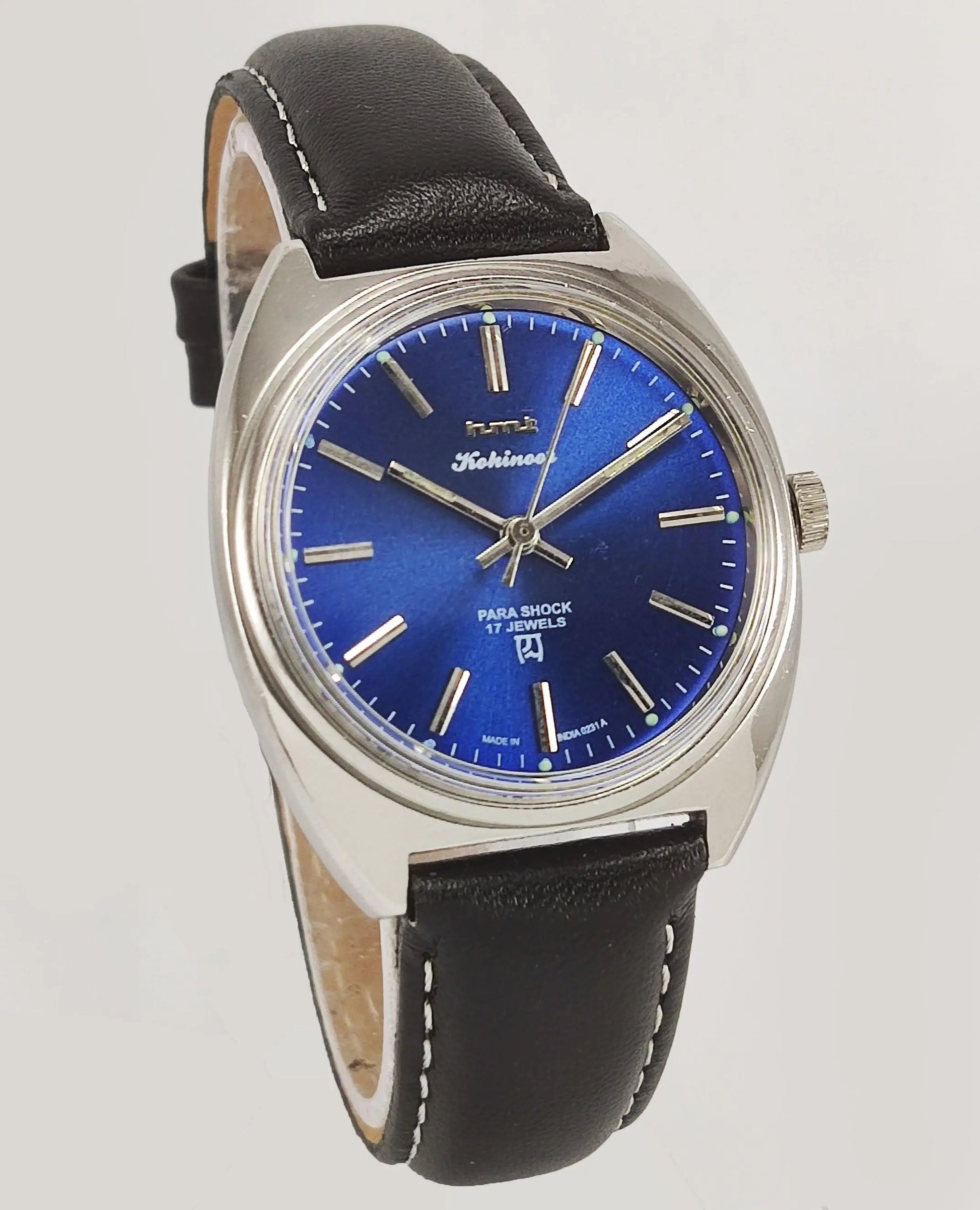 HMT Kohinoor Para Shock 17 Jewels Blue Dial Mechanical Hand winding Men's Wrist Watch - Discover-Diamonds