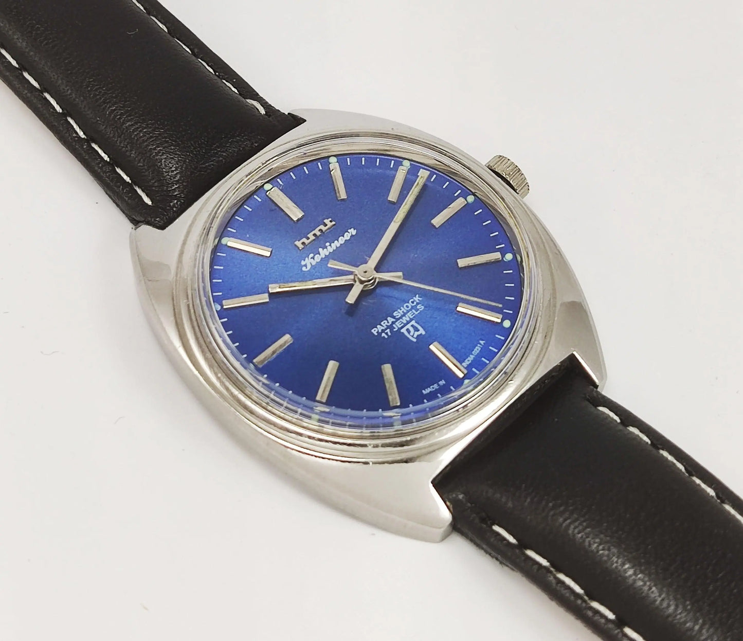 HMT Kohinoor Para Shock 17 Jewels Blue Dial Mechanical Hand winding Men's Wrist Watch - Discover-Diamonds