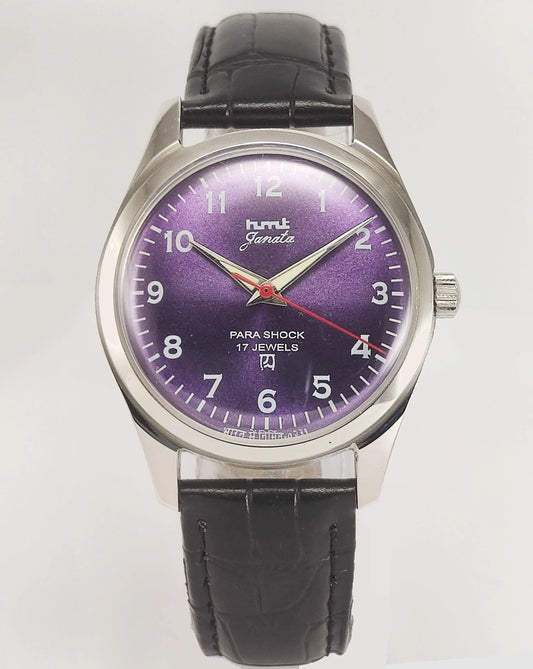 HMT Janata Para Shock 17 Jewels Purple Dial Transparent Back Mechanical Hand winding Men's Wrist Watch - Discover-Diamonds