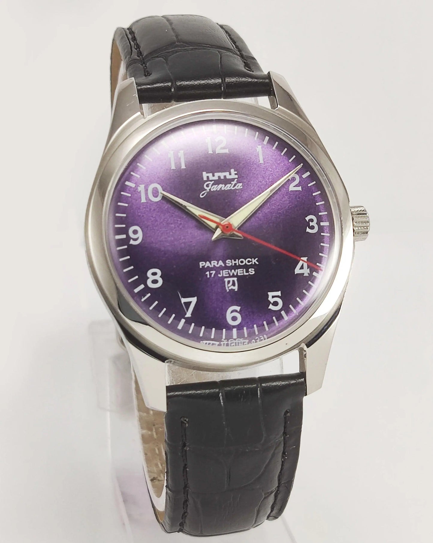 HMT Janata Para Shock 17 Jewels Purple Dial Transparent Back Mechanical Hand winding Men's Wrist Watch - Discover-Diamonds