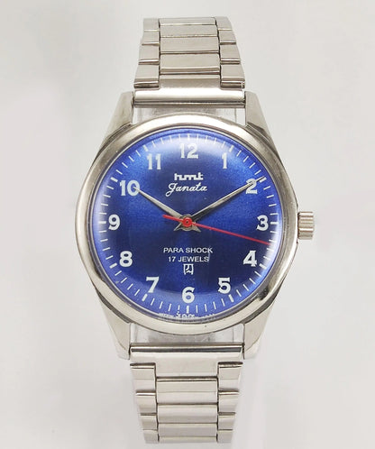 HMT Janata Para Shock 17 Jewels Blue Dial Mechanical Hand winding Men's Wrist Watch - Discover-Diamonds