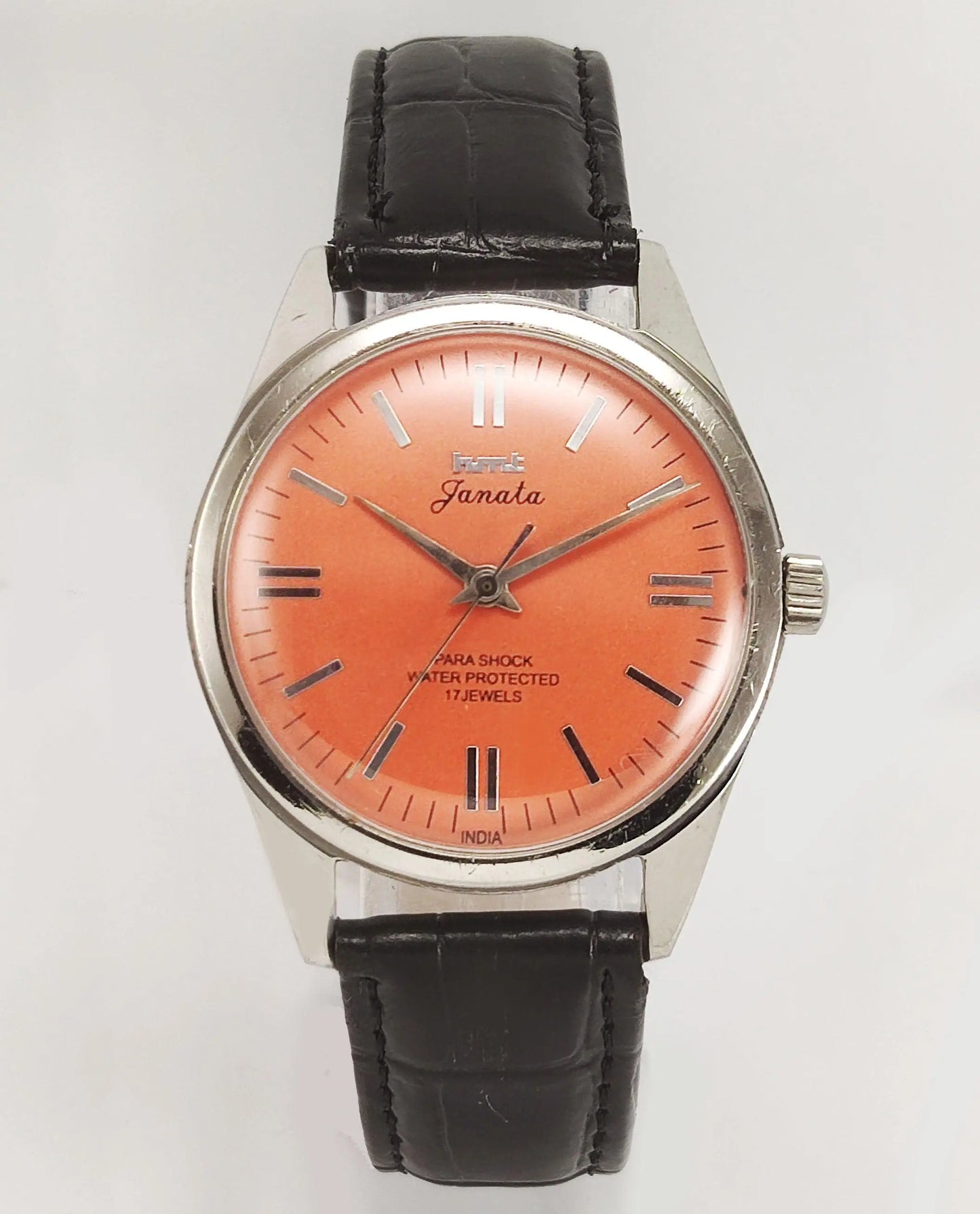 HMT Janata Para Shock 17 Jewels Orange Dial Mechanical Hand winding Men's Wrist Watch - Discover-Diamonds