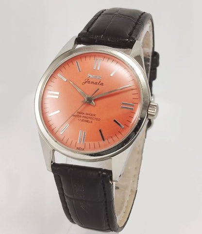 HMT Janata Para Shock 17 Jewels Orange Dial Mechanical Hand winding Men's Wrist Watch - Discover-Diamonds