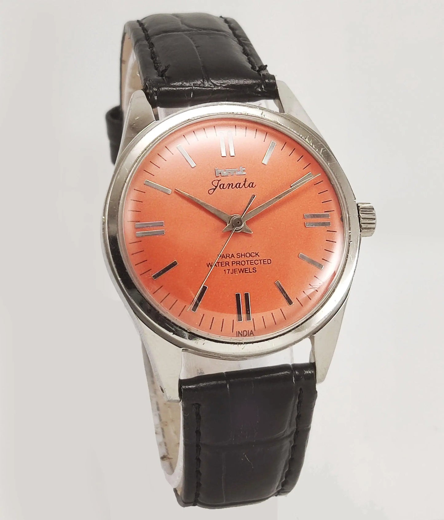 HMT Janata Para Shock 17 Jewels Orange Dial Mechanical Hand winding Men's Wrist Watch - Discover-Diamonds