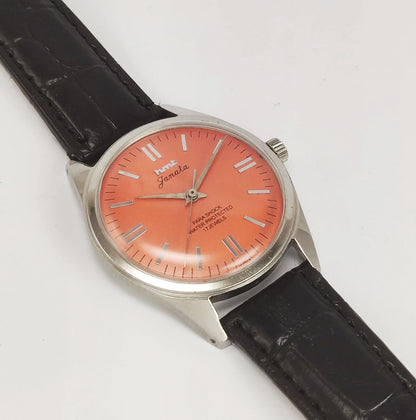 HMT Janata Para Shock 17 Jewels Orange Dial Mechanical Hand winding Men's Wrist Watch - Discover-Diamonds