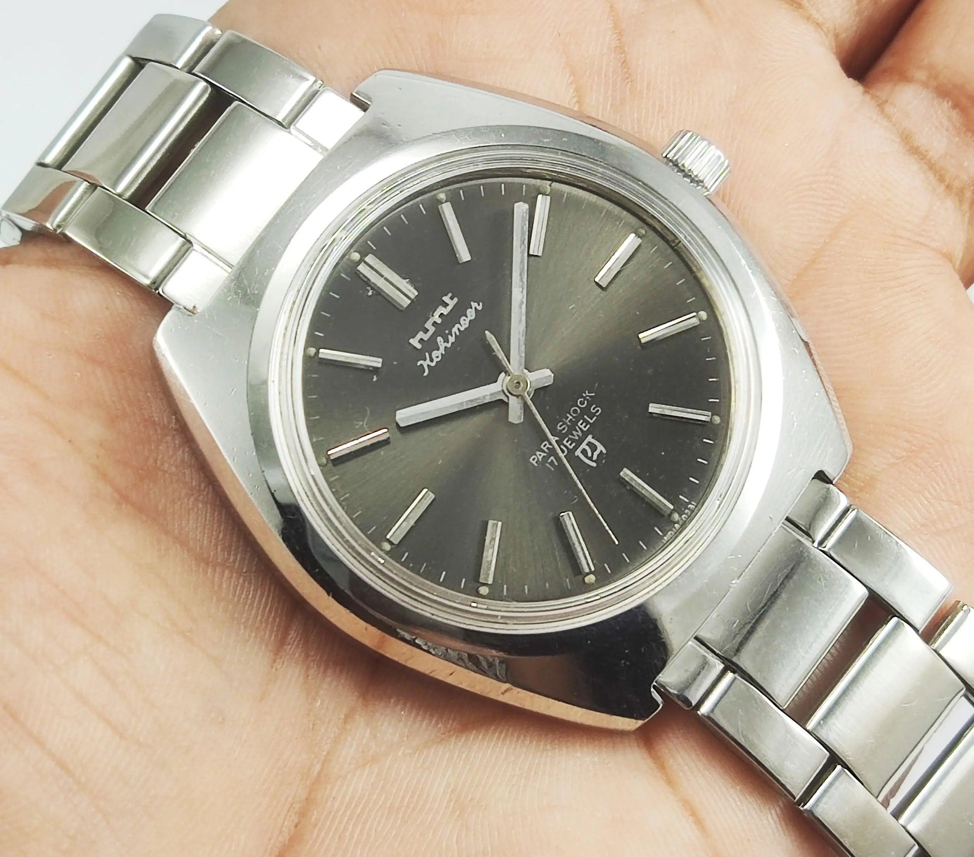 HMT Kohinoor Para Shock 17 Jewels Gray Dial Mechanical Hand winding Men's Wrist Watch - Discover-Diamonds