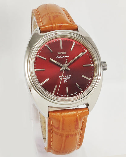 HMT Kohinoor Para Shock 17 Jewels Maroon Red Dial Mechanical Hand winding Men's Wrist Watch - Discover-Diamonds