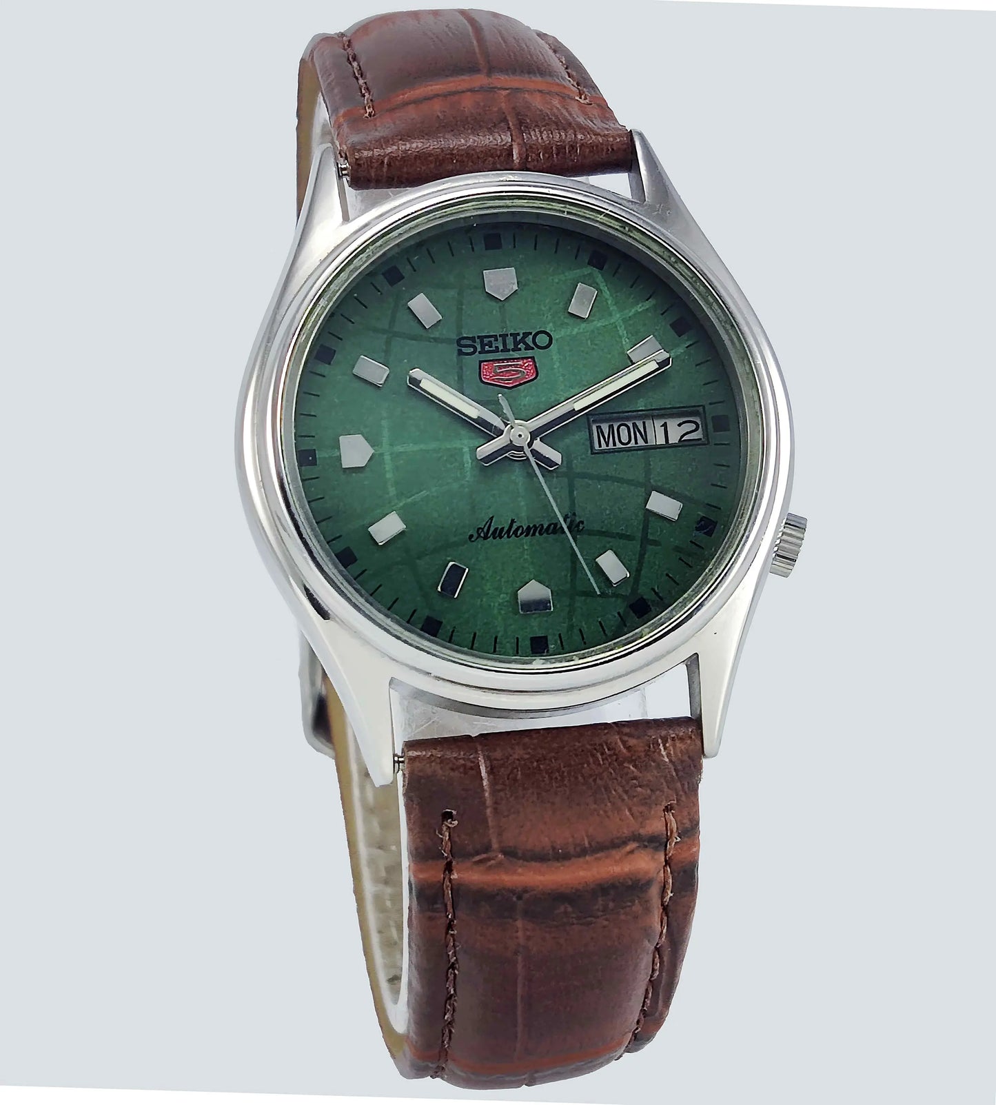 Seiko 5 Automatic-7009A Analog 17 Jewels Analog Day Date Green Dial Men's Mechanical Watch - Discover-Diamonds